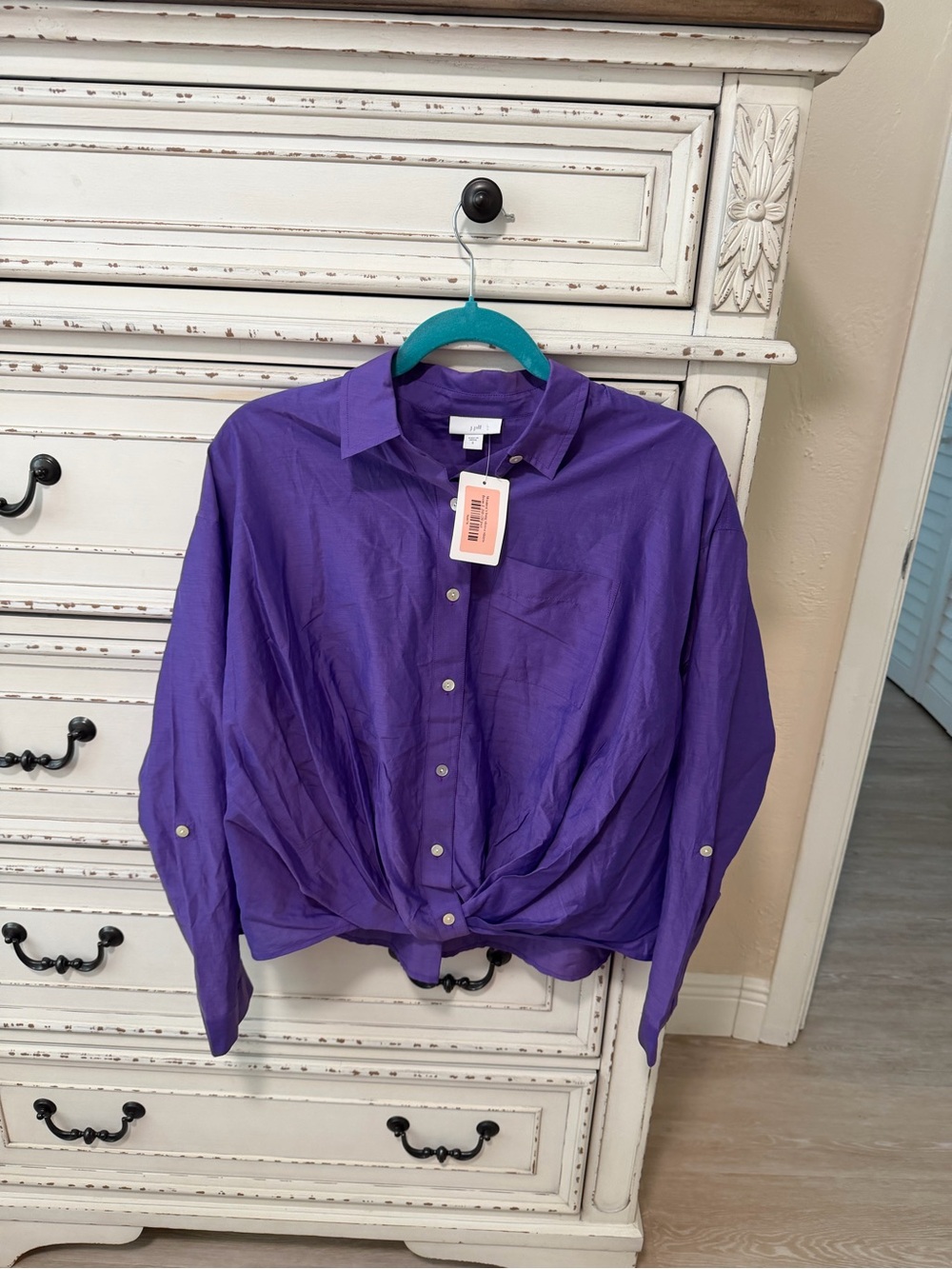 J. Jill Purple Button-Front Tie Hem Shirt